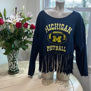 Michigan state football fringe crop navy sweater